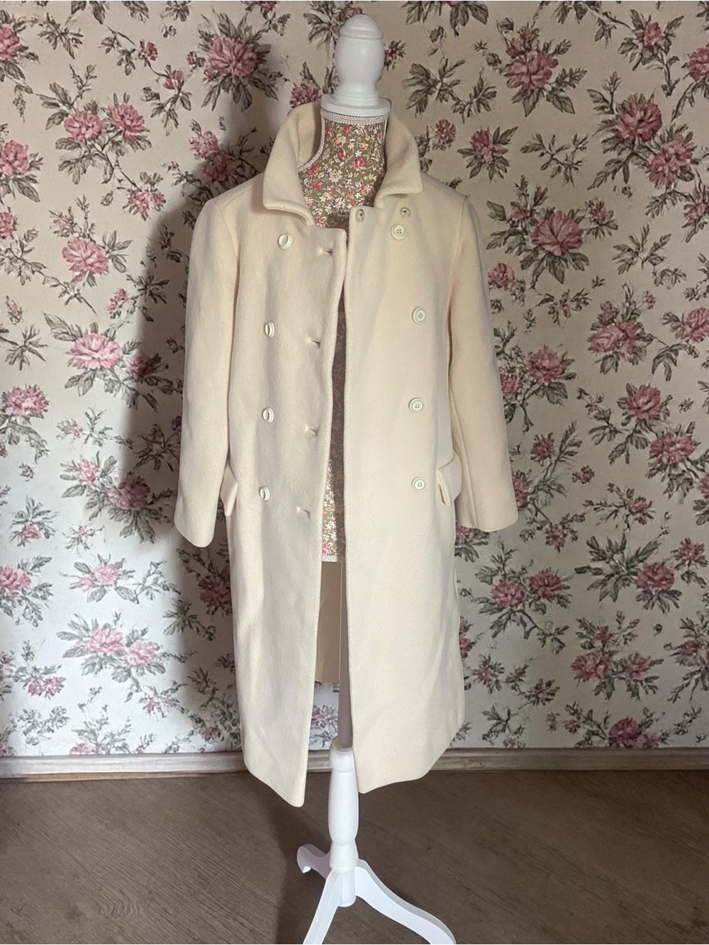 Vintage Sears Cream Double-Breasted Pea Coat